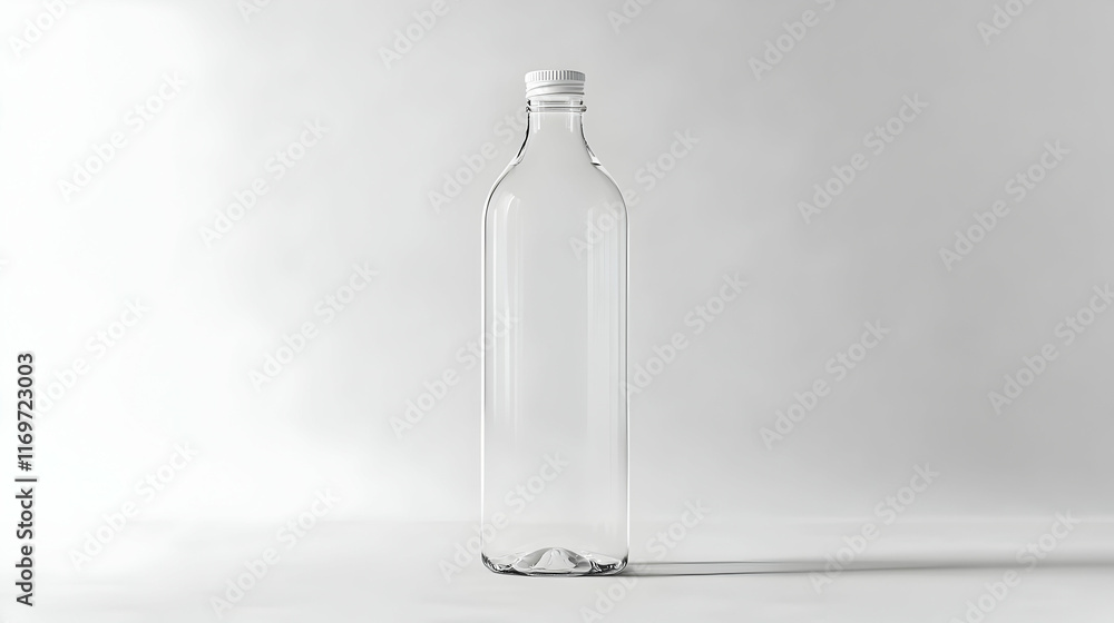 Transparent bottle mockup on a plain backdrop, showcasing simple and clean design Transparent bottle mockup on a plain backdrop, showcasing simple and clean design