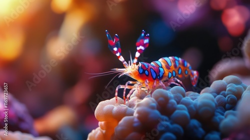 Vibrant Harlequin Shrimp on Coral. generative ai photo