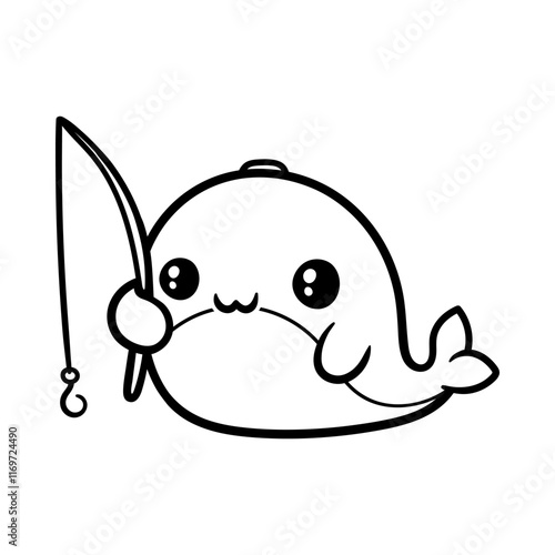 fun whale fishing cartoon isolated drawing line art style sketch classic vintage design illustration
