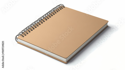 Spiral-bound notebook, spiral bound notebook mockup template with kraft paper cover isolated on a white background. Rimebound. Illustration photo