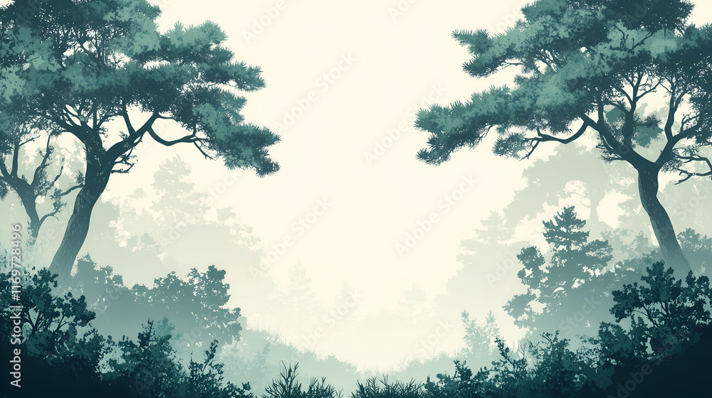 Fototapeta premium illustration of trees in shades of green, set against a white background