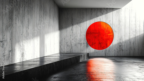  High-contrast minimalist design featuring pure black and white with a single red element in the center, symbolizing simplicity, clarity, and bold modern design
