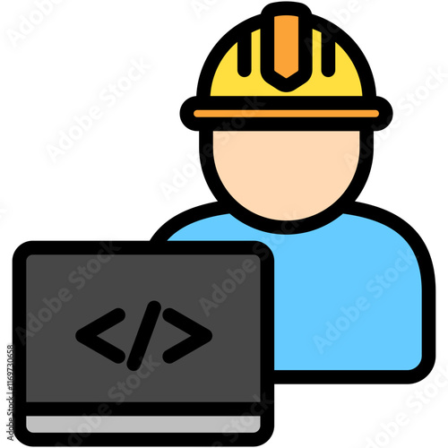 Engineer lineal flat color icon, use for UI, UX, app and web development, digital or print. for digital industry, education, technology.