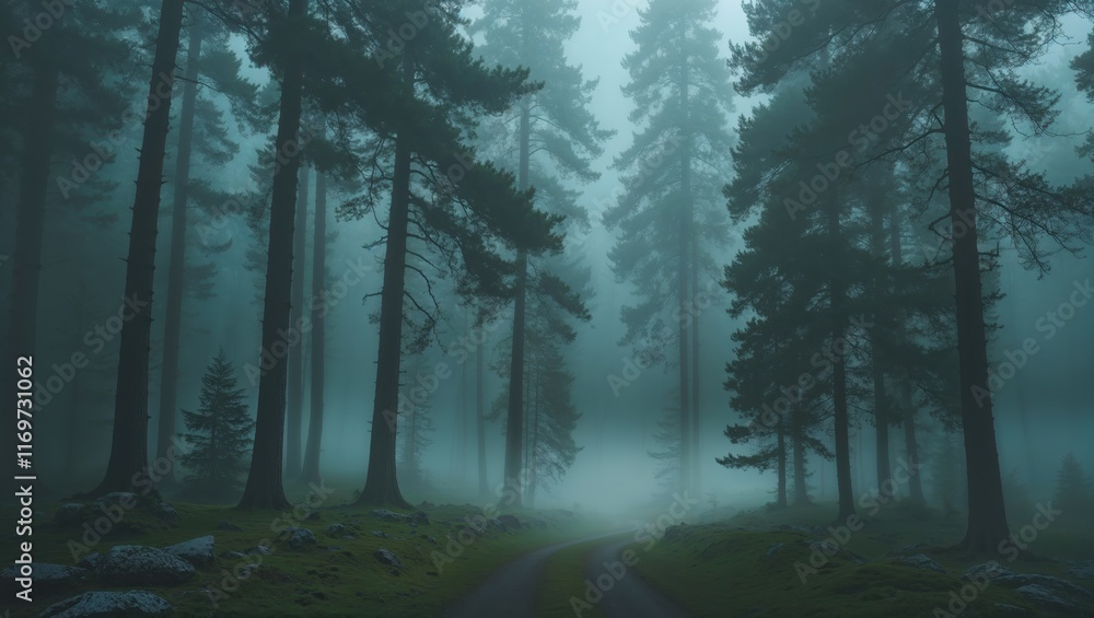 A serene forest path shrouded in mist, inviting exploration under the towering pine trees in a tranquil, ethereal atmosphere. A serene forest path shrouded in mist, inviting exploration under the towering pine trees in a tranquil, ethereal atmosphere.