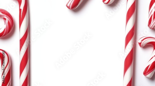 A festive red and white striped rectangle frame in the shape of a Christmas candy cane. photo