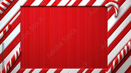 A festive red and white striped rectangle frame in the shape of a Christmas candy cane. photo