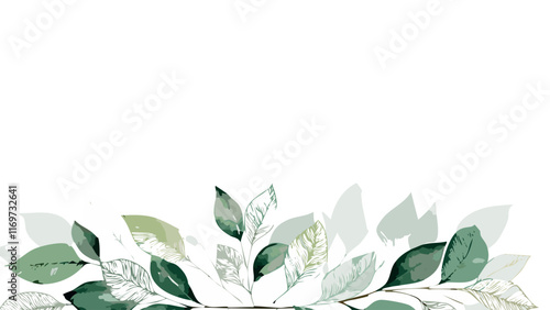 Watercolor had drawn  leaves, simple soft background design, blank wallpaper vector illustration.Seamless herbal composition for wedding or greeting card. Spring Border with leaves eucalyptus.