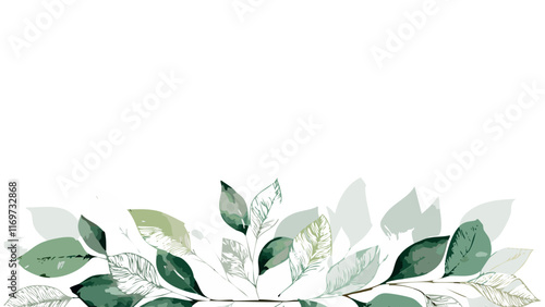 Watercolor had drawn  leaves, simple soft background design, blank wallpaper vector illustration.Seamless herbal composition for wedding or greeting card. Spring Border with leaves eucalyptus.