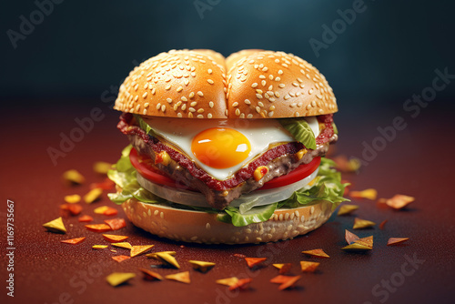 heart burger for valentine's dinner. Gourmet burger artistry with egg and fresh ingredients for culinary inspiration, Creative food presentation unique dishes, cooking