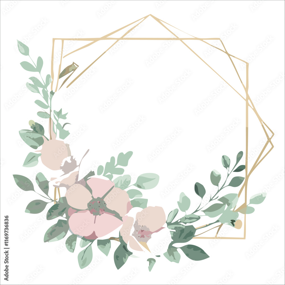 Simple floral frame with golden lines isolated on white background, vector illustration. Simple floral frame with golden lines isolated on white background, vector illustration.