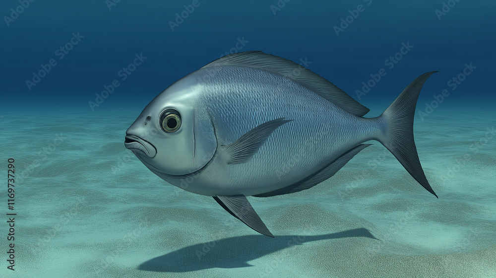 Silver fish swimming gracefully along the ocean floor.