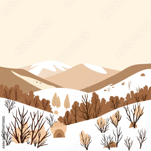 Winter landscape. Vector illustration in warm earthy colors