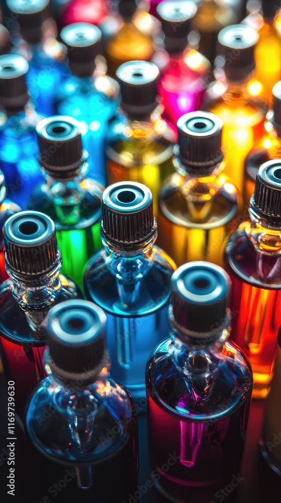 Obraz premium Colorful Bottles of Liquid in Various Shades and Bright Hues