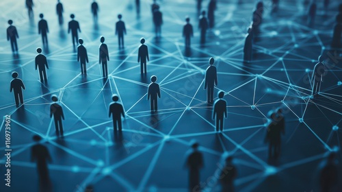 A large group of simple, stylized people shapes interconnected by lines, symbolizing a network or community. photo