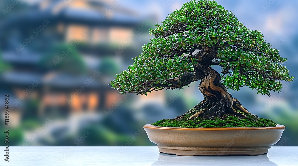 A Stunning Bonsai Tree in a Potted Display A Stunning Bonsai Tree in a Potted Display