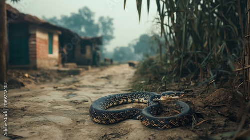 A python snake in rural India. Real image