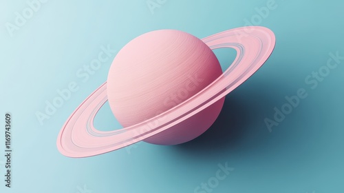 A minimalistic model of Saturn featuring soft pink rings against a light blue background. photo