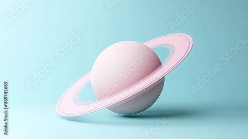 A minimalistic model of Saturn featuring soft pink rings against a light blue background. photo