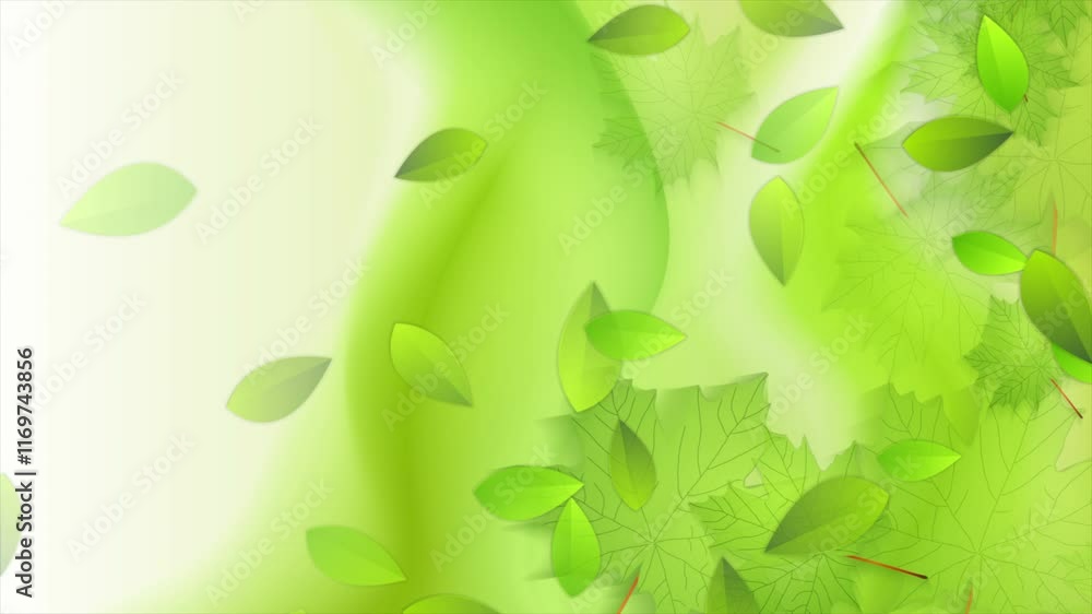 Vivid green spring wavy background with leaves. Seamless looping shiny ...