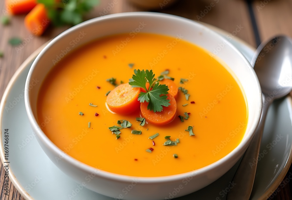 Carrot soup with cream and parsley Carrot soup with cream and parsley