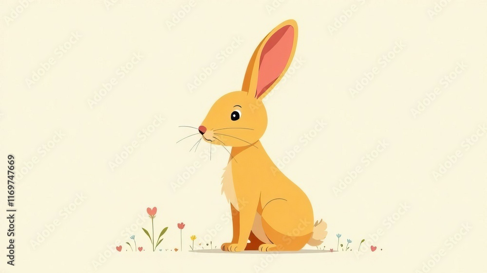 Fototapeta premium Cute cartoon easter bunny with flowers on pastel background celebrating spring and tradition concept of easter bunny