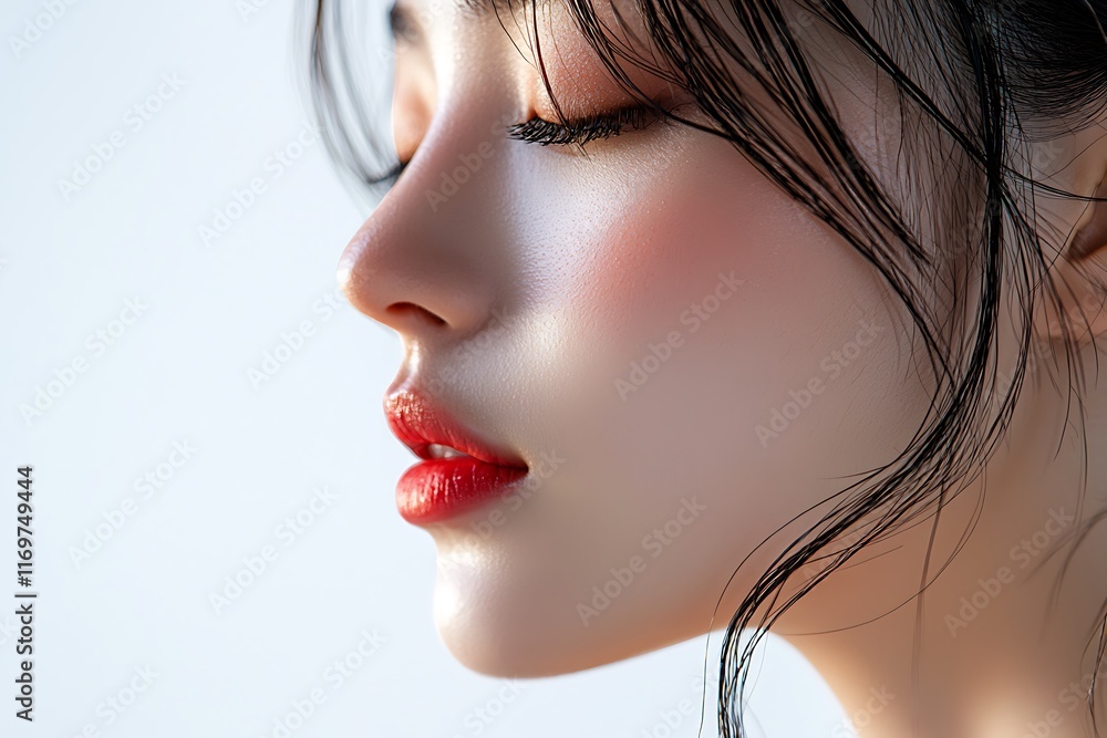 Profile of a woman with elegant features and soft makeup. Profile of a woman with elegant features and soft makeup.