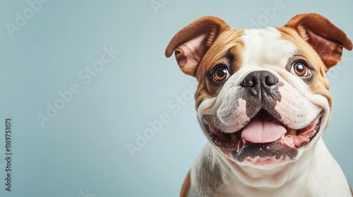 A portrait of a cute and joyful Shiba Inu dog, captured with its vibrant personality against a banner with ample copy space. photo