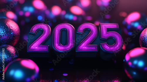 Easy-to-Understand Name: Happy New Year Neon 2025 Celebration photo