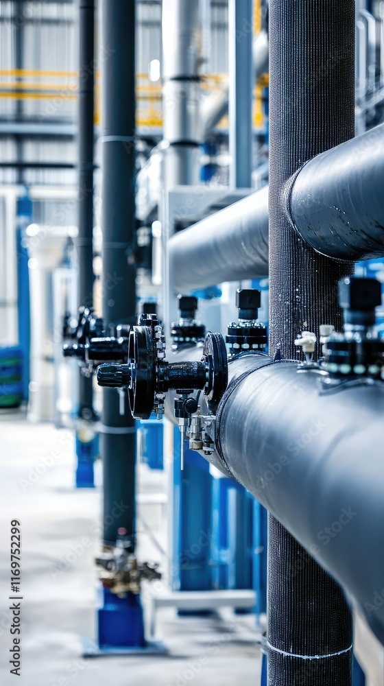 Industrial Pipe System in Modern Factory with Valves and Equipment Industrial Pipe System in Modern Factory with Valves and Equipment