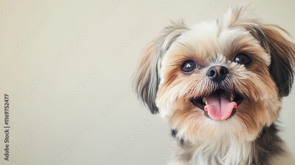 A portrait of an adorable and joyful Shih Tzu dog, showcasing its cheerful personality against a banner with ample copy space. A portrait of an adorable and joyful Shih Tzu dog, showcasing its cheerful personality against a banner with ample copy space.