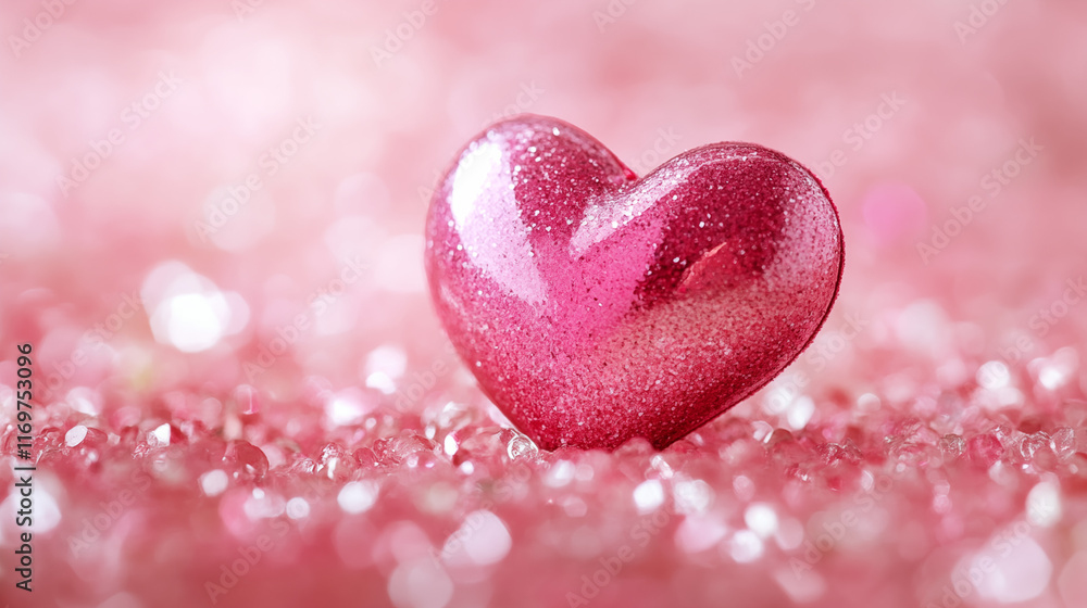 Fototapeta premium Pink Heart of Snow with Romantic Valentine Symbols and Sweet Celebration Theme