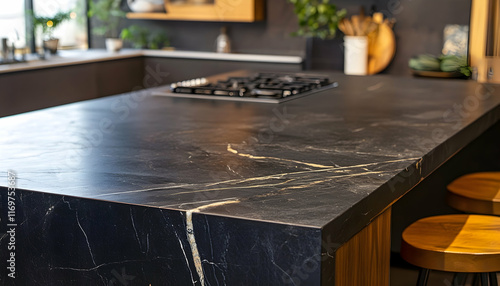 2. The remarkable charm of exquisite black stone countertops within a sophisticated kitchen environment. photo