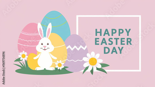 Easter celebration with colorful eggs and bunny festive design spring vibes