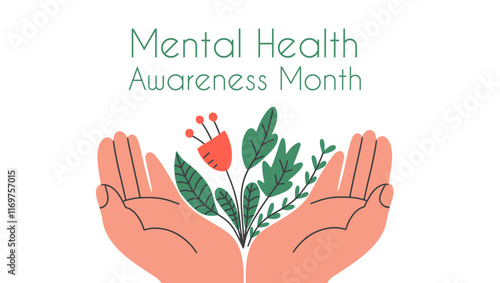 Mental health awareness month background. Vector hand draw illustration. Conceptual healthy background.