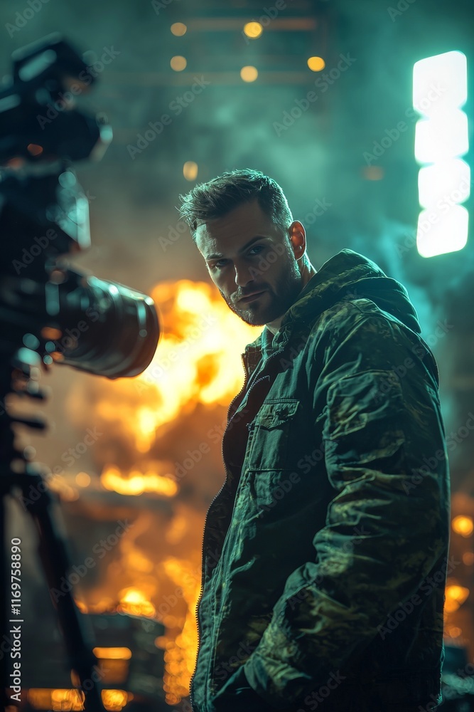 Filmmaker on Set During Action Sequence Filmmaker on Set During Action Sequence