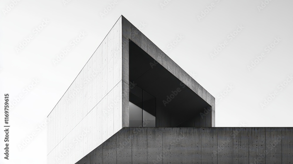 Fototapeta premium A surreal, minimalist structure with clean lines and sharp angles rises against a cloudless sky, evoking a sense of isolation and otherworldliness.