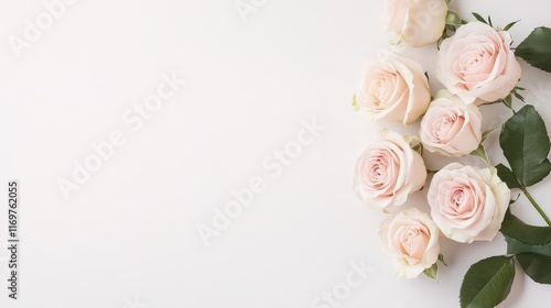 Wallpaper Mural A vertical blank wedding invitation card featuring an elegant bouquet of pale pink roses on a soft background, perfect for conveying a sense of romance and sophistication. Torontodigital.ca