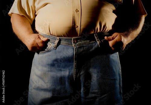 Person holding loose jeans to show weight loss
 photo