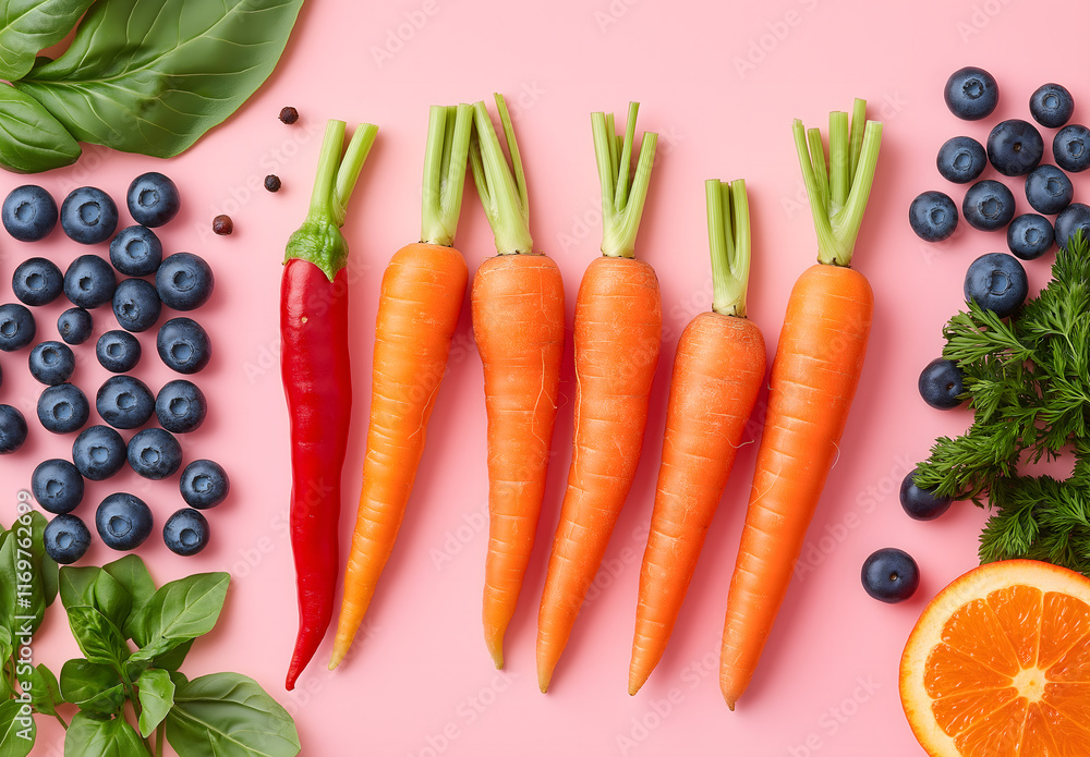 Fresh carrots and blueberries on a vibrant background
Fresh carrots and blueberries on a vibrant background