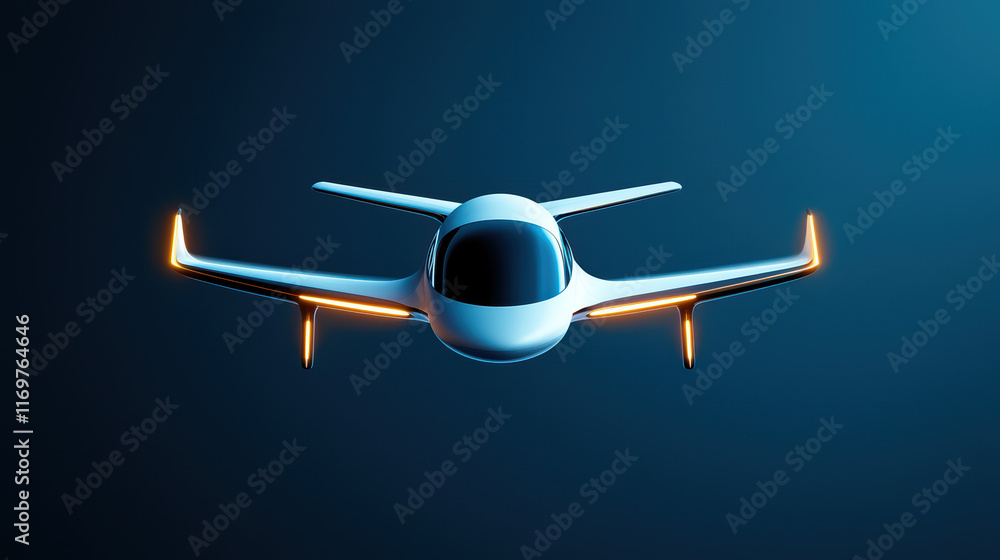 Futuristic electric aircraft with sleek design and glowing lights Futuristic electric aircraft with sleek design and glowing lights