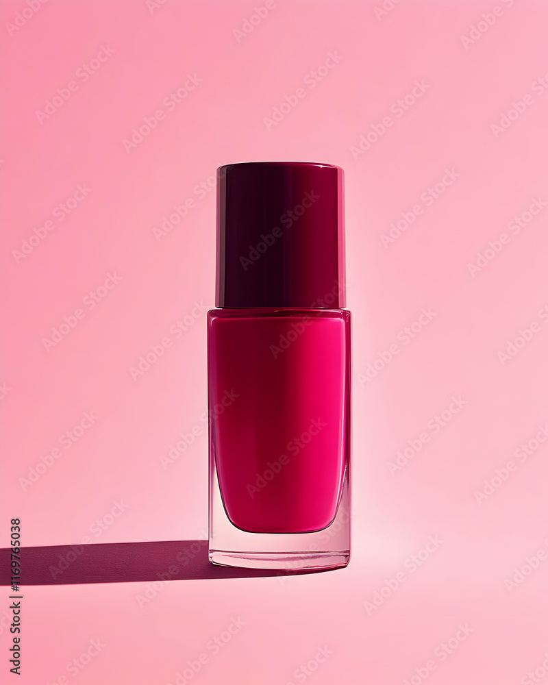 A vibrant pink nail polish bottle against a pink backdrop, showcasing beauty and style. Work from home product A vibrant pink nail polish bottle against a pink backdrop, showcasing beauty and style. Work from home product