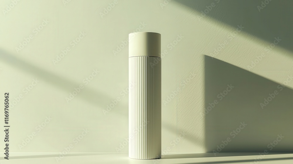 A sleek, cylindrical white container stands against a soft, shadowed background, showcasing minimalist design and subtle elegance. A sleek, cylindrical white container stands against a soft, shadowed background, showcasing minimalist design and subtle elegance.