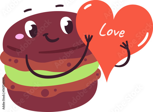 Macaroon Character Holding Heart