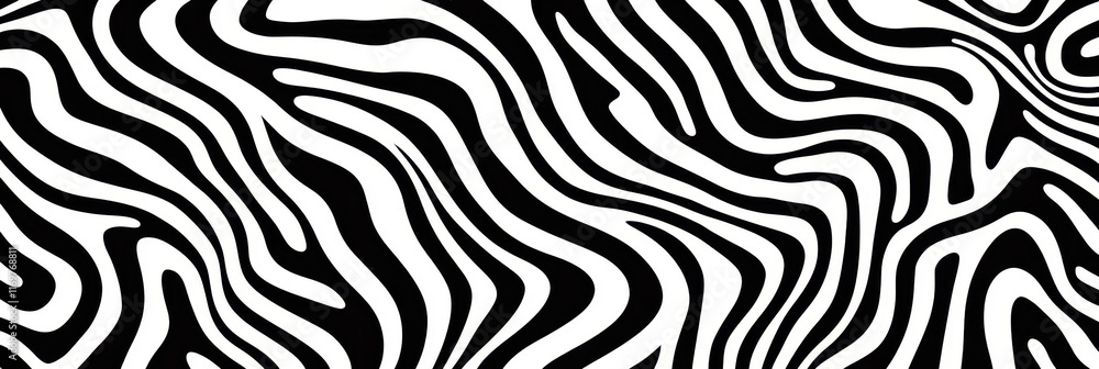 Abstract pattern, black and white stripes, organic curves, zebra-like texture, psychedelic swirls, optical illusion, fluid lines, wavy contours, hypnotic design, high contrast, seamless repeating patt Abstract pattern, black and white stripes, organic curves, zebra-like texture, psychedelic swirls, optical illusion, fluid lines, wavy contours, hypnotic design, high contrast, seamless repeating patt
