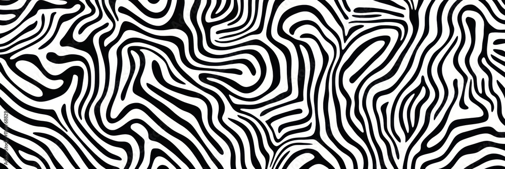 Abstract pattern, black and white stripes, organic curves, zebra-like texture, psychedelic swirls, optical illusion, fluid lines, wavy contours, hypnotic design, high contrast, seamless repeating patt Abstract pattern, black and white stripes, organic curves, zebra-like texture, psychedelic swirls, optical illusion, fluid lines, wavy contours, hypnotic design, high contrast, seamless repeating patt