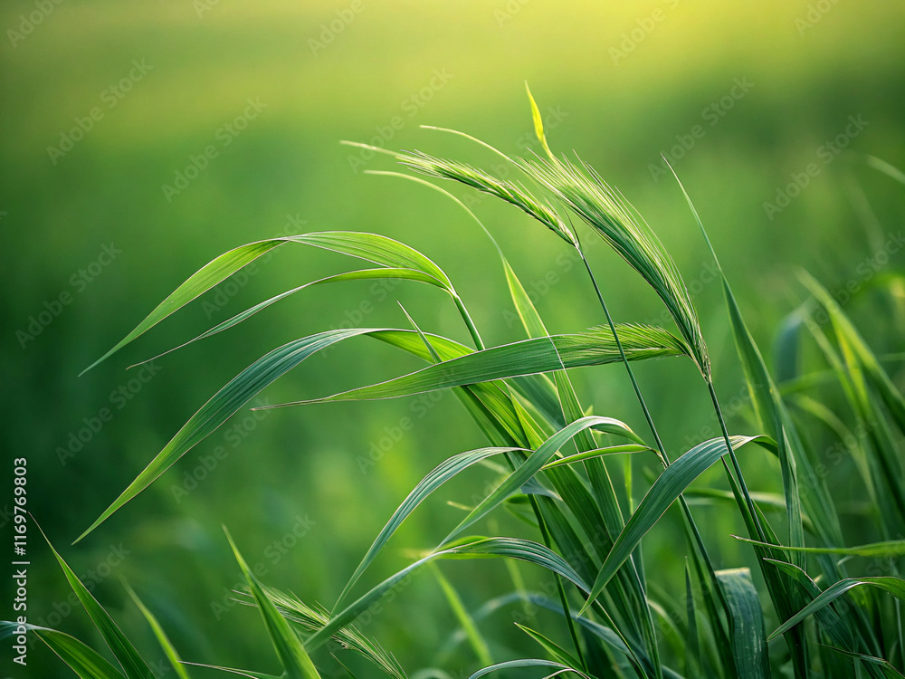 Fototapeta premium green wheat field. field, green, grass, nature, plant, agriculture, wheat, rice, grain, crop, cereal, farm, ear, food, summer, spring, paddy, harvest, corn, closeup, meadow, rye, growth, seed, season