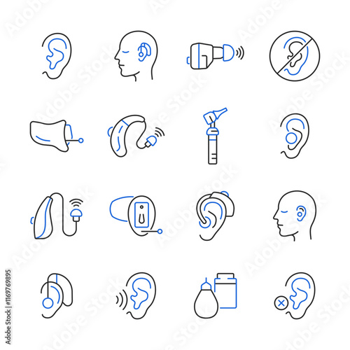 Hearing aid line color icon set. Hearing problem vector collection.