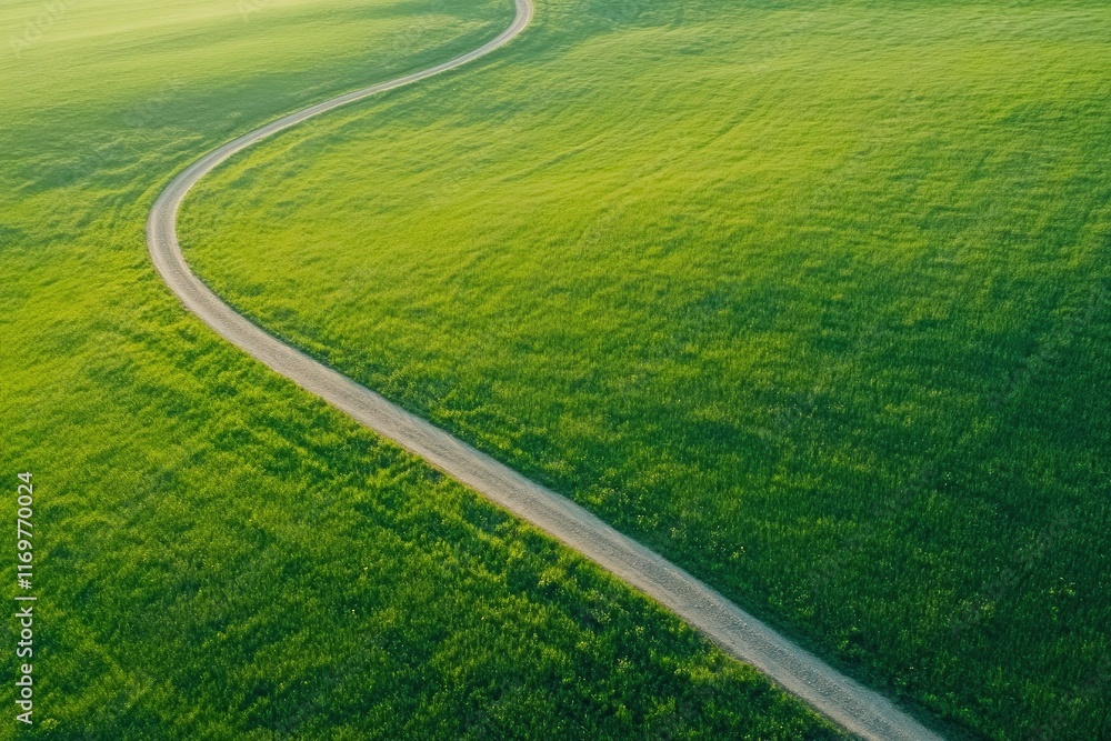 Beautiful grassy field with a winding road, a vibrant green meadow, rolling hills, a sunny day, a blue sky, an aerial view, a wide-angle lens, natural landscape photography, golden hour lighting Beautiful grassy field with a winding road, a vibrant green meadow, rolling hills, a sunny day, a blue sky, an aerial view, a wide-angle lens, natural landscape photography, golden hour lighting