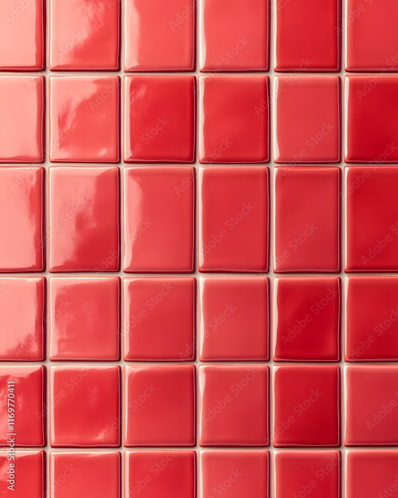 Arrangement of Glossy Coral-Red Square Tiles Arrangement of Glossy Coral-Red Square Tiles