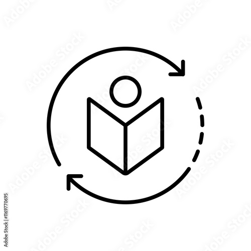  studying icon,
A person reading a book is surrounded by a continuous circle, symbolizing continuous education. Ideal for educational and training materials.